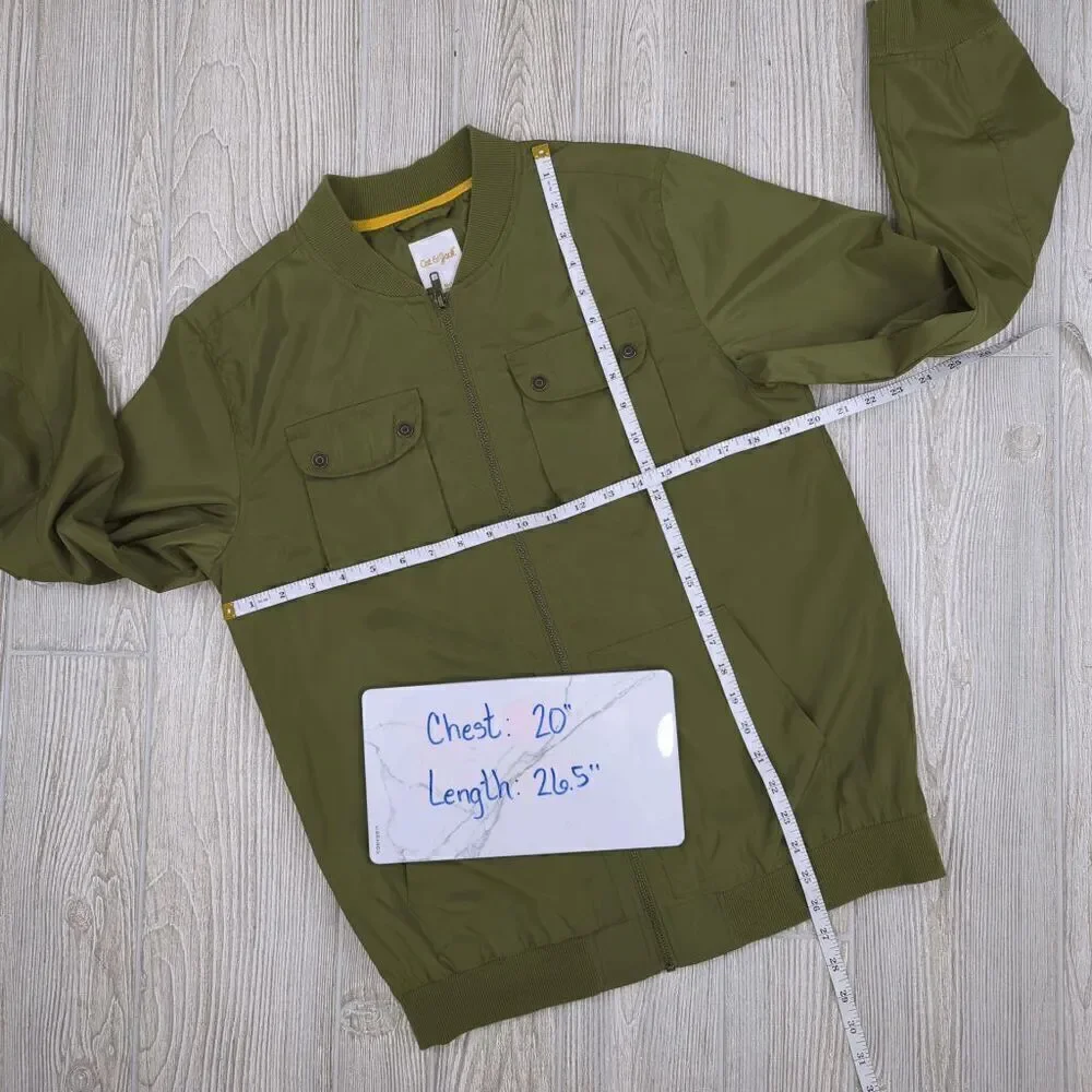 Cat & Jack Army Green Bomber Jacket Full Zip Pockets Boys XL Size 16